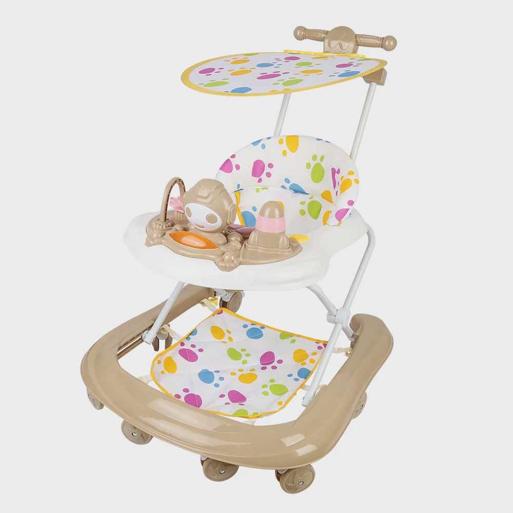 3-in-1 Opvouwbare Baby Walker met Zonnekap, Speelblad en 360° Wielen - Vanaf 6 Maanden