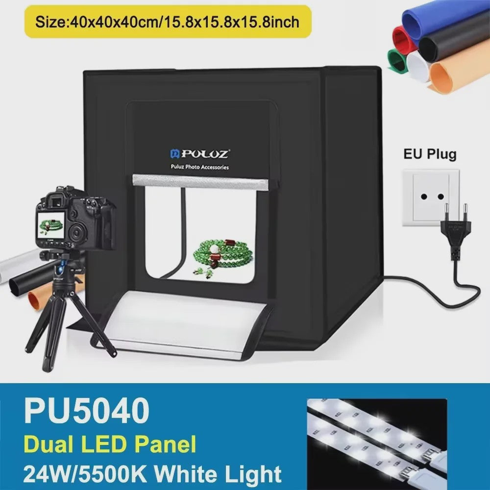 PULUZ 40CM Fotografie Lightbox - Dimbare Dual LED Studio Tent met 6 Kleuren Achtergronden