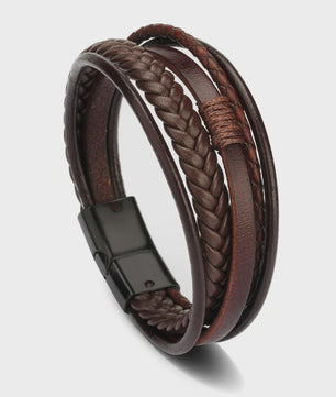 Trendy Heren Leren Armband - RVS & Gevlochten Touw, 21cm