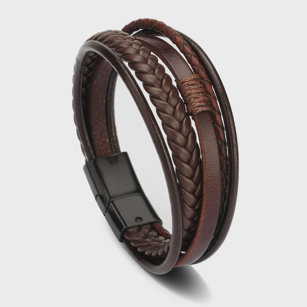Trendy Heren Leren Armband - RVS & Gevlochten Touw, 21cm