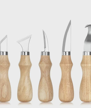 5-delige Houtsnijset met Beukenhouten Handvat - Scherpe Gereedschappen voor Kunst & Ambacht