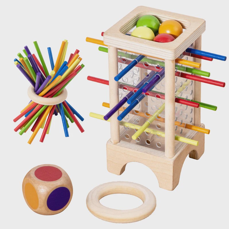 Montessori Houten Stokken Spel - Interactief Ouder-Kind Spel voor Fijne Motoriek en Kleurherkenning