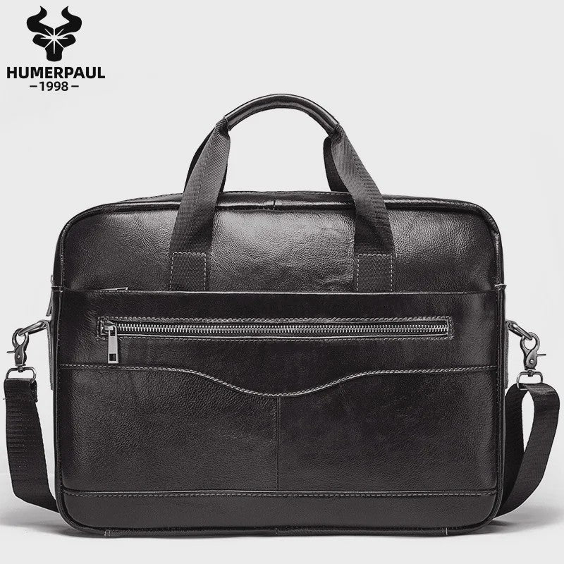 Luxe Leren Aktetas Heren - Draagbare Laptoptas & Schoudertas voor Kantoor en Reizen