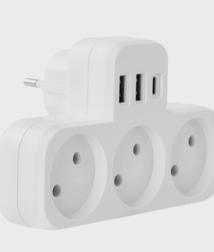 3-Weg Stopcontact Verdeler met 2 USB-A en 1 USB-C Poort - Oplaadstation
