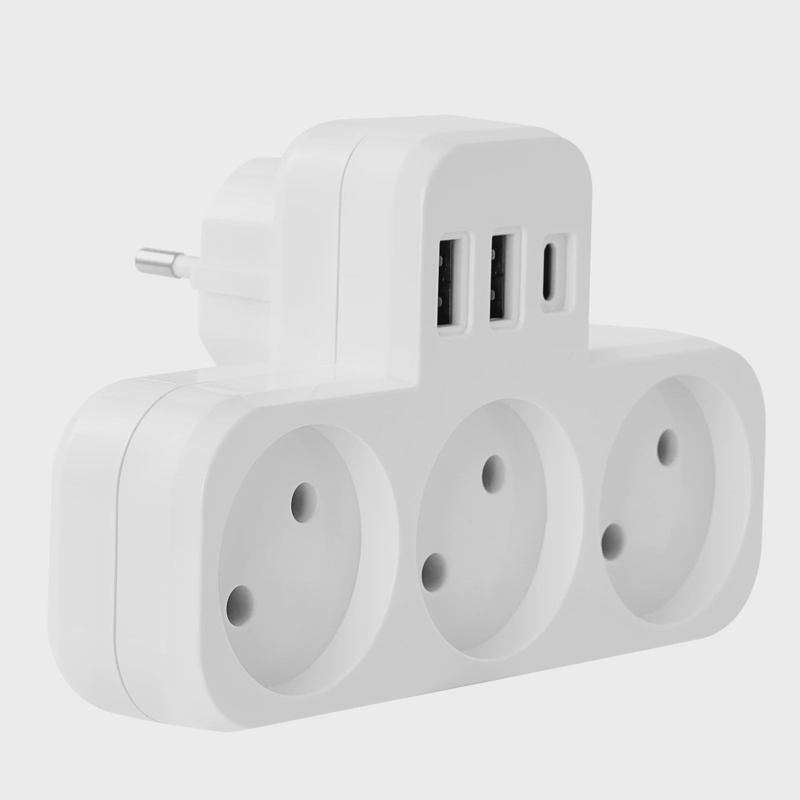 3-Weg Stopcontact Verdeler met 2 USB-A en 1 USB-C Poort - Oplaadstation