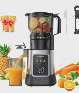 BioloMix 3-in-1 Slow Juicer: Sap, Sorbet & Notenmelk - 150mm Brede Vulopening, 300W Digitaal Display