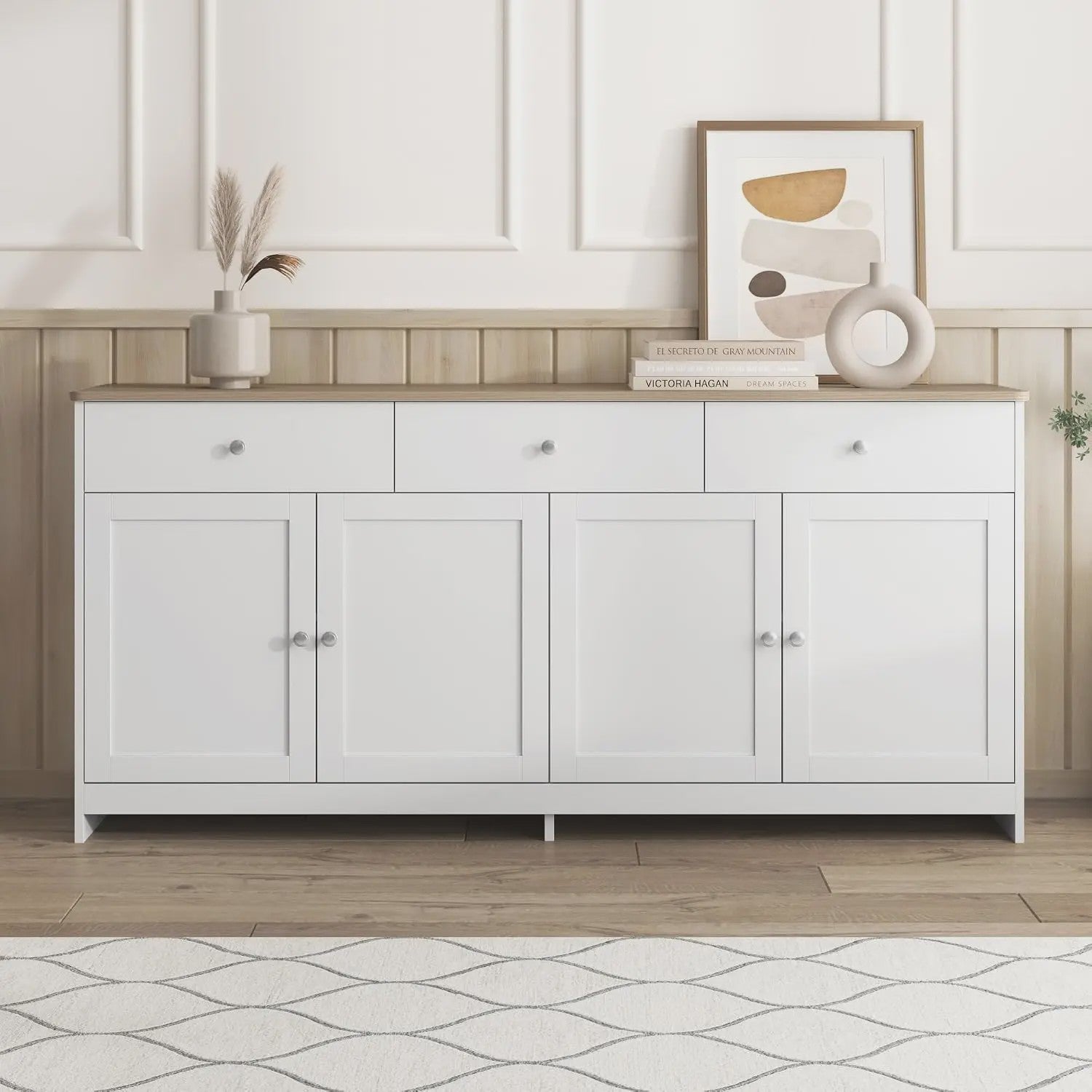 Ruime Buffetkast met 4 Deuren en 3 Lades - Cottage Stijl - 160cm Breed
