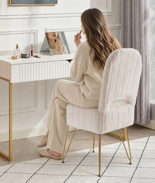 Luxe Pluche Kaptafel Kruk met Opbergruimte en Inklapbare Rugleuning - Zacht & Stijlvol