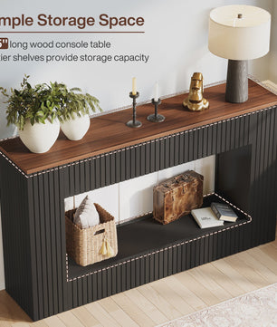 Moderne Console Tafel 140 cm Zwart met Houten Top - Stijlvolle Entree- en Banktafel