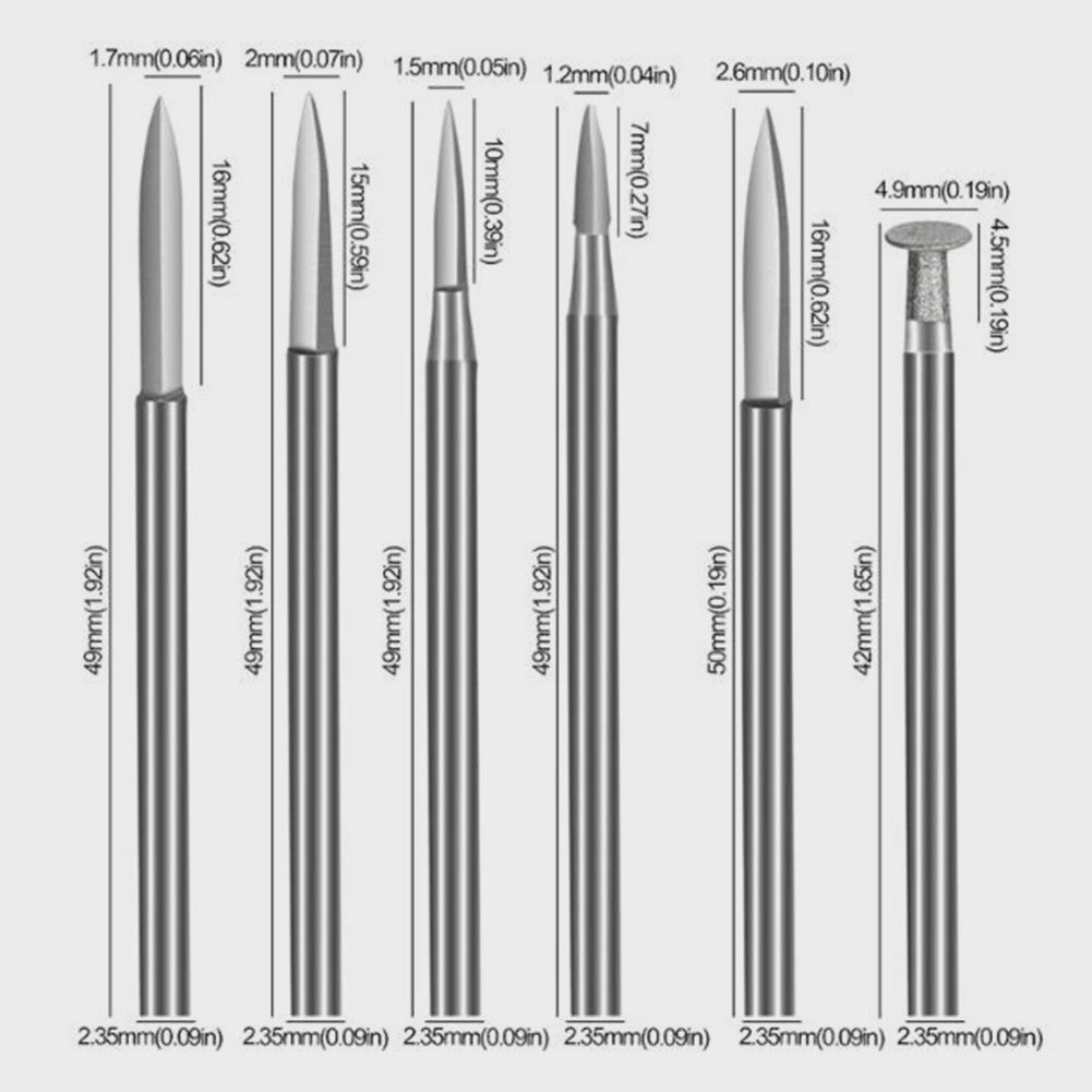 6-delige Houtsnij Boorbeitel Set voor Dremel - 2.35/3mm Schacht