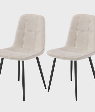 Set van 2 VASAGLE Eetkamerstoelen - Crèmekleurig Gestoffeerd met Metalen Poten