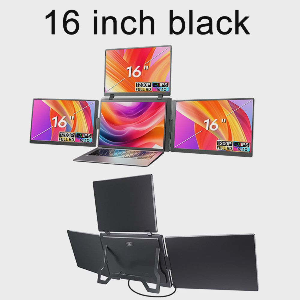 16-Inch Draagbare Triple Screen Monitor - FHD Uitbreiding voor Laptops met Eén Kabel