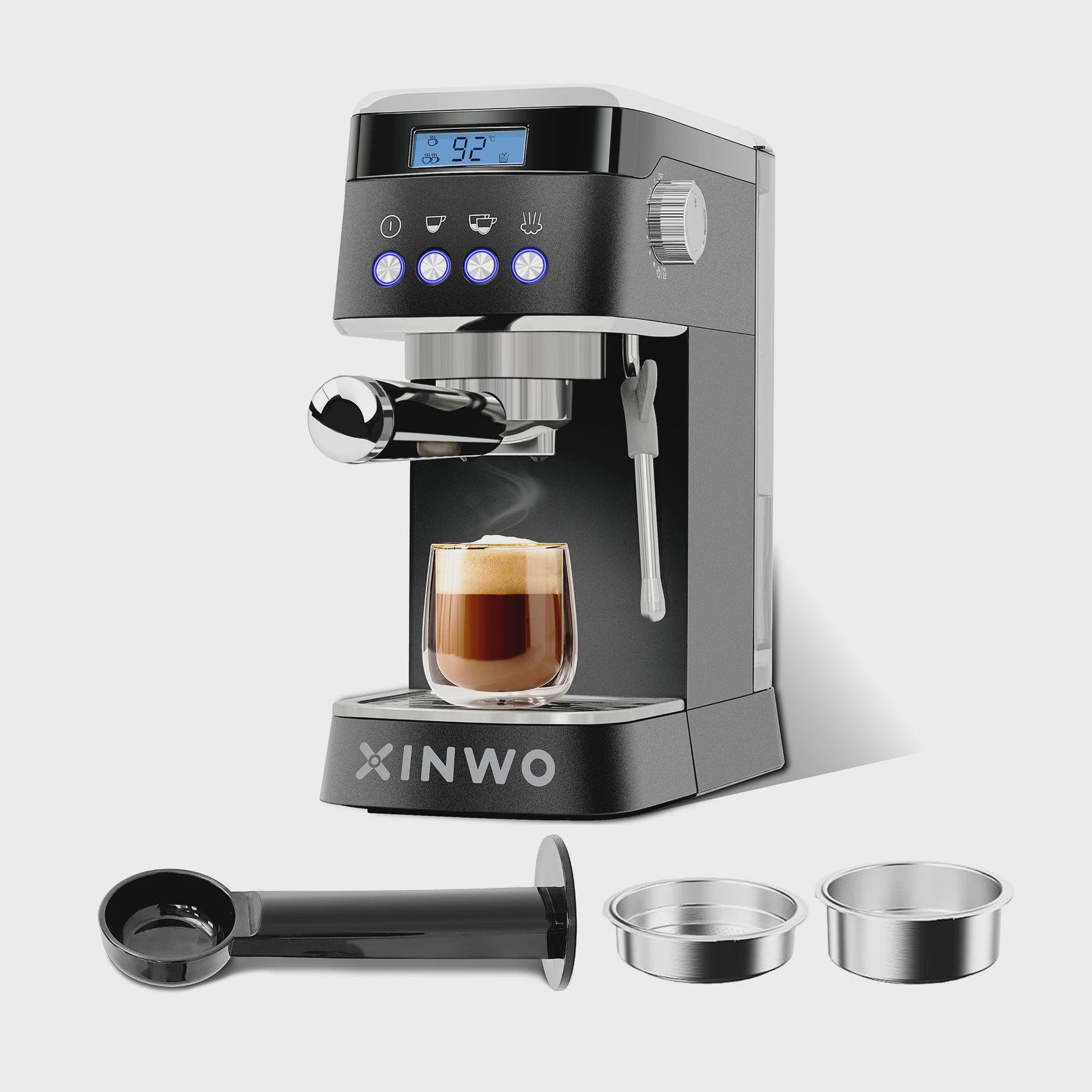 Volautomatische Espressomachine RVS - 1.2L, 20 Bar, Dubbele Portafilter