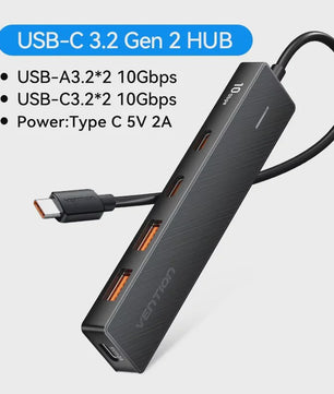 Vention 5-Poorts USB 3.2 Gen2 Hub met 10Gbps Snelheid - USB-A & Type-C Multiport Adapter