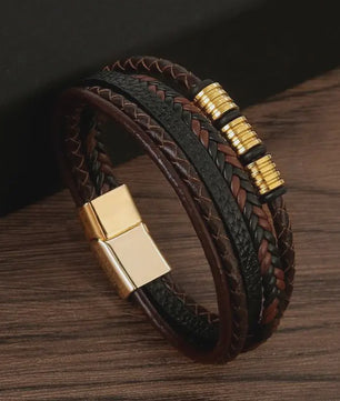 Stijlvolle Heren Armband van Gevlochten Leer - Multi-layer Fashion Accessoire