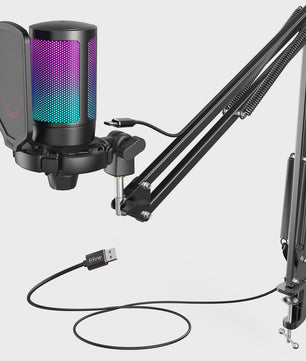 FIFINE A6T Gaming USB Microfoon Set met Arm Stand, RGB & Mute Functie