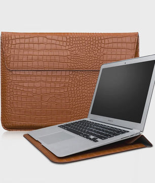 Luxe Croco Leren Laptop Sleeve & Stand voor MacBook Air/Pro 13-16 Inch