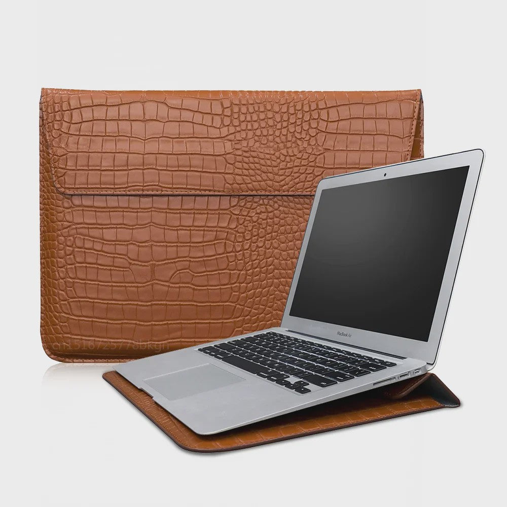 Luxe Croco Leren Laptop Sleeve & Stand voor MacBook Air/Pro 13-16 Inch