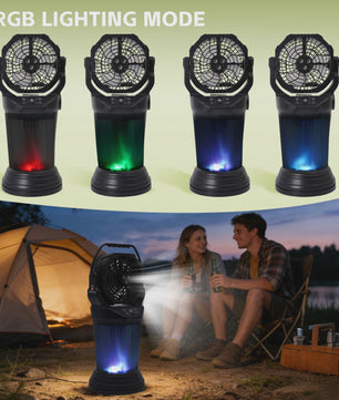 Draagbare Camping Ventilator met Vernevelaar, 2000ml Tank, 15000mAh Batterij & RGB LED Verlichting