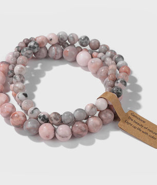 Set van 3 Natuursteen Amazoniet & Zebra Agate Armbanden - 4, 6, 8 mm Kralen