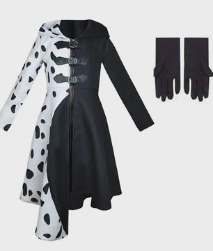 Meisjes Cruella Deville Kostuum - Zwart Dalmatiër Jumpsuit Jurk voor Halloween & Feest