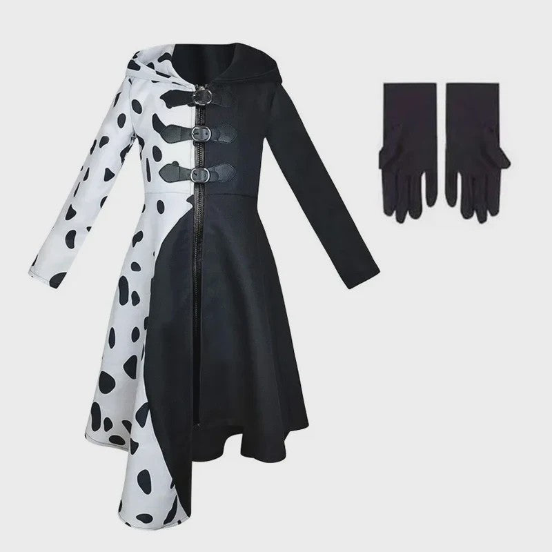 Meisjes Cruella Deville Kostuum - Zwart Dalmatiër Jumpsuit Jurk voor Halloween & Feest