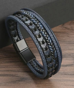 Heren Vintage Leren Armband met Gevlochten Design en Magnetische Sluiting