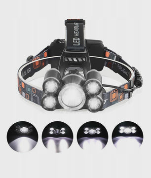 Krachtige Oplaadbare LED Hoofdlamp met 5x CREE XM-L T6 LED's