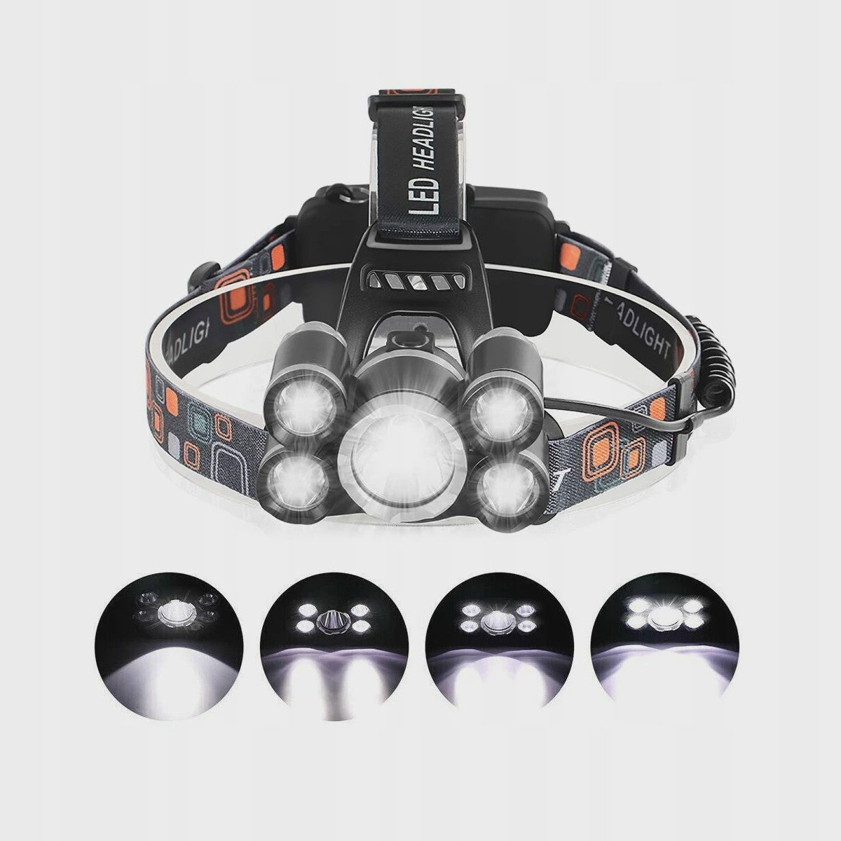 Krachtige Oplaadbare LED Hoofdlamp met 5x CREE XM-L T6 LED's