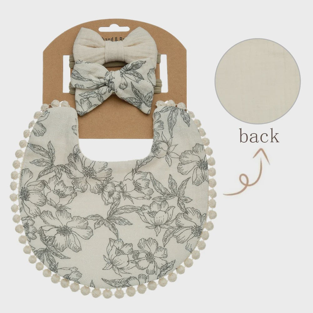 Babyset: 3x Babyluiers met Strik Haarbandjes - Bloemenprint & Pompons