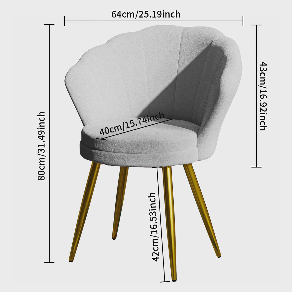 Comfortabele Fluwele Schelpstoel met Gouden Metalen Poten - Stijlvolle Accentstoel voor Woonkamer & Slaapkamer