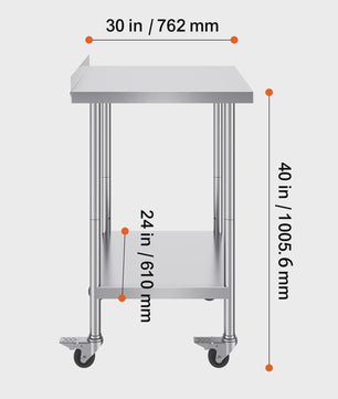 RVS Werktafel met Wielen - 24x60 inch - Zwaar Uitvoering - Professioneel & Thuisgebruik