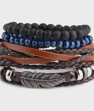 Heren Leren Armbanden Set - Viking, Gothic & Punk Stijl - Multilayer Vintage