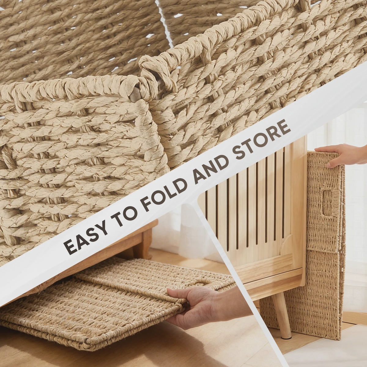 Weaving Storage Basket -4 Sets,Storage Basket Desktop Toy Cosmetics Storage Box Home Foldable Drawer Entrance Imitation