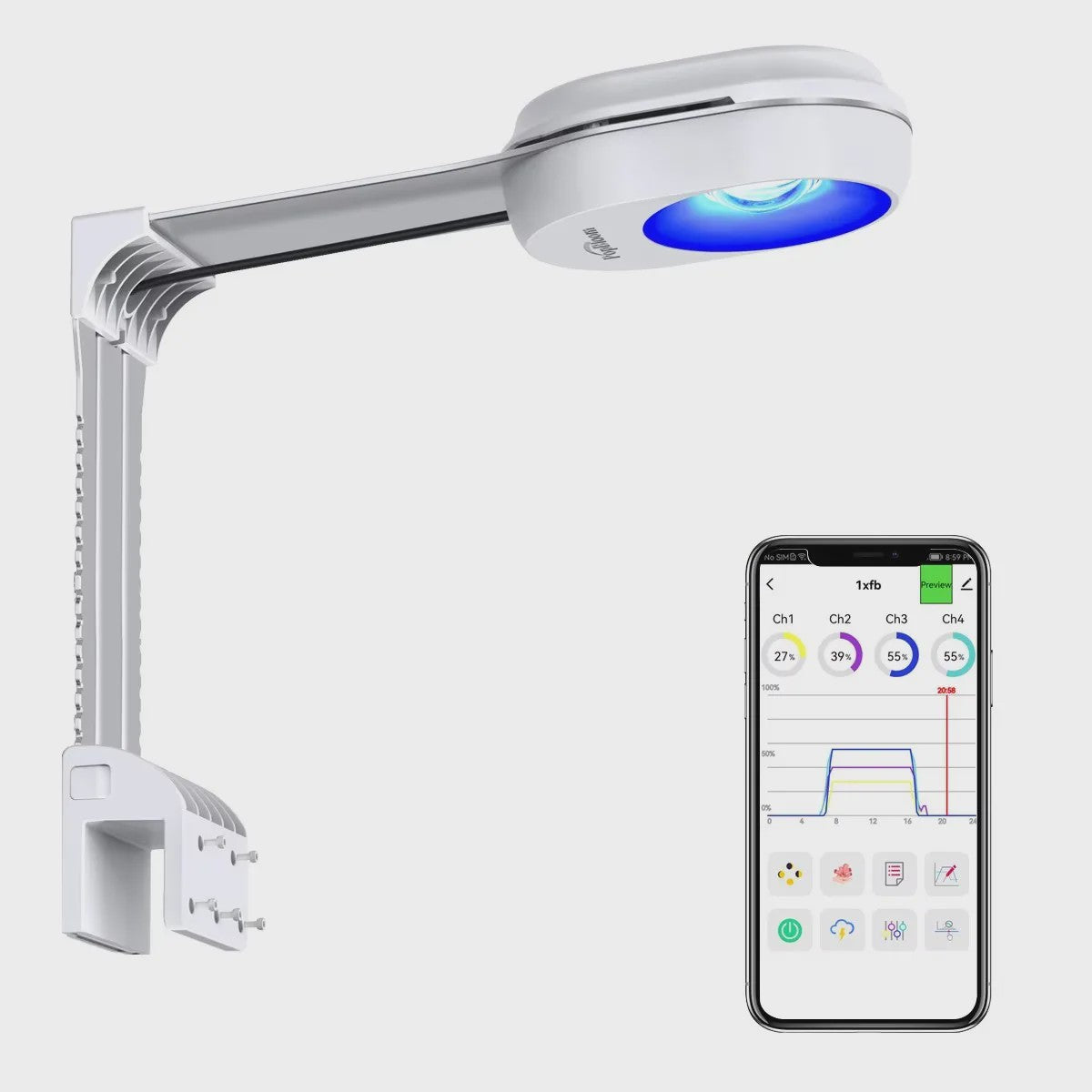 PopBloom RL60 WiFi Full Spectrum LED Aquariumlamp voor Zoutwater Reef Aquaria