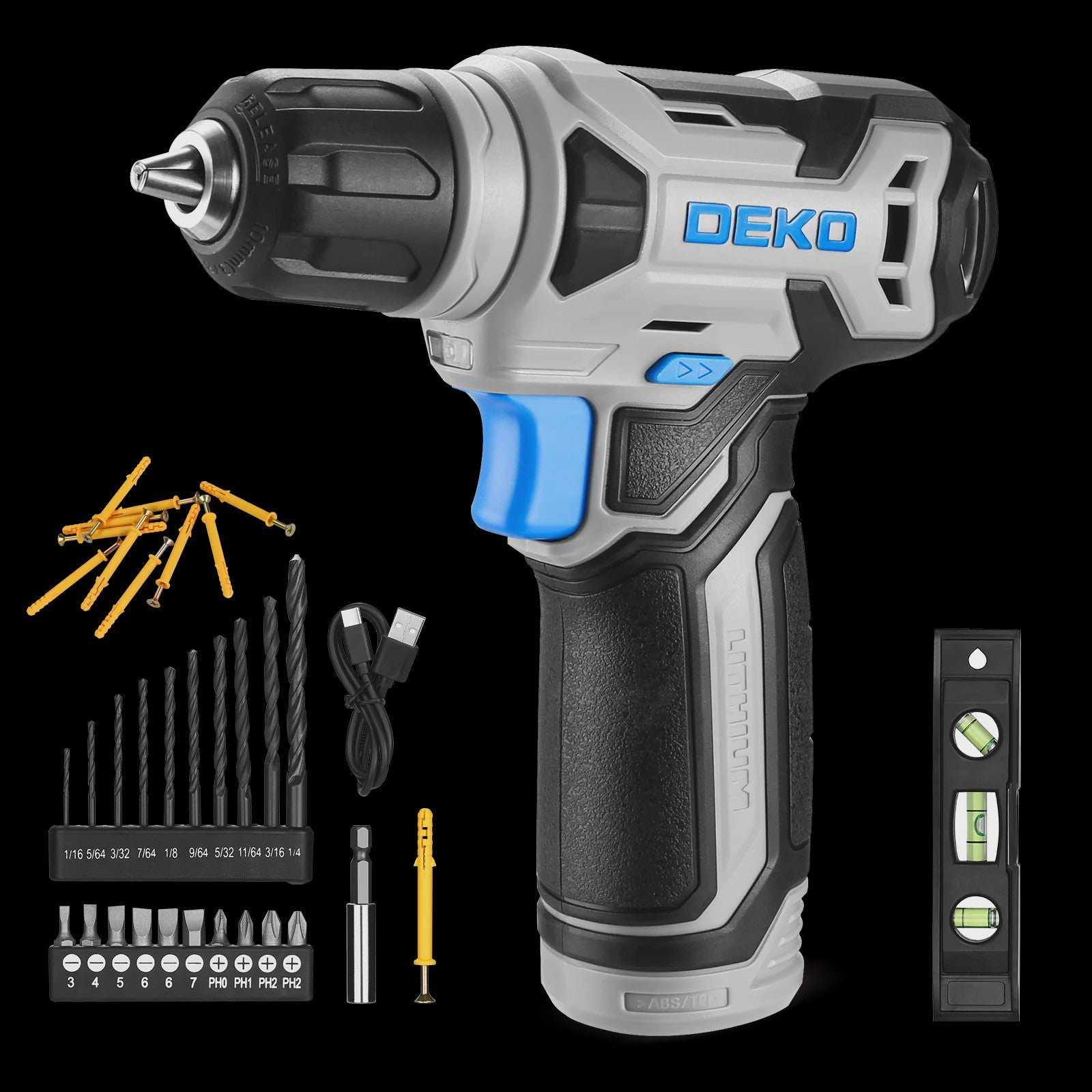 DEKO 8V Draadloze Boormachine Set met 42 Delige Accessoires