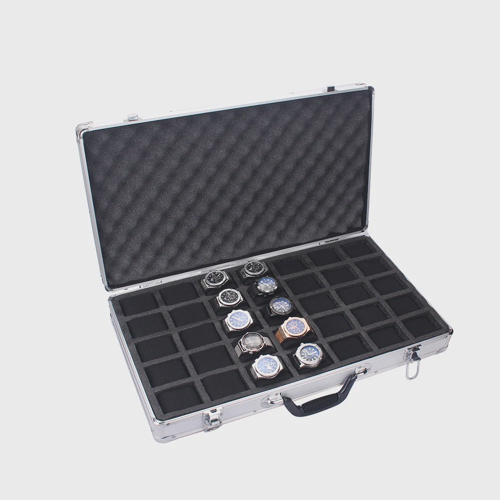 Luxe Aluminium Horloge Koffer met 35 Vakken - Draagbare Opbergdoos voor Horloges en Sieraden
