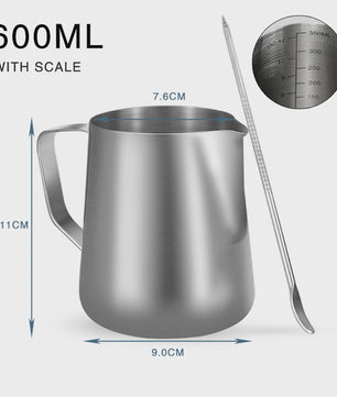 RVS Melkopschuimkan 100ml, 350ml, 600ml - Barista Kwaliteit Opschuimkannetje