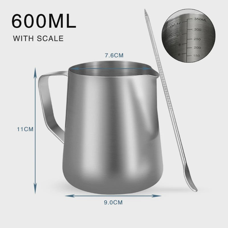 RVS Melkopschuimkan 100ml, 350ml, 600ml - Barista Kwaliteit Opschuimkannetje
