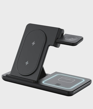 3-in-1 Opvouwbare Draadloze Oplader Stand voor Samsung Telefoon, Horloge & Earbuds - Snel Laden
