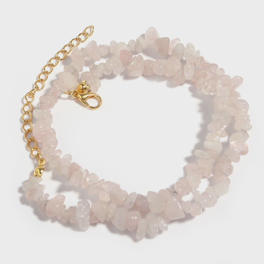 Unieke Natuursteen Choker Ketting - Onregelmatige Kristal & Aquamarijn Chips