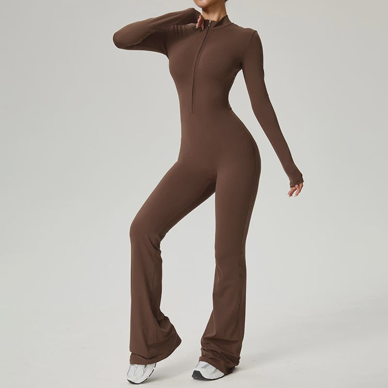 Dames Fitness Jumpsuit met Rits en Lange Mouwen - Perfect voor Yoga, Gym & Workout