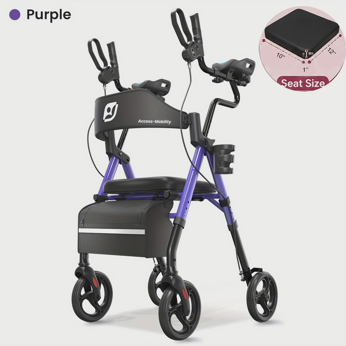 Staande Rollator Walker met PU Zadel en Rugleuning - Opvouwbaar voor Senioren