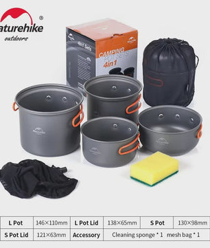 Naturehike 4-delige Camping Kookset Aluminium Outdoor Tafelgerei Set