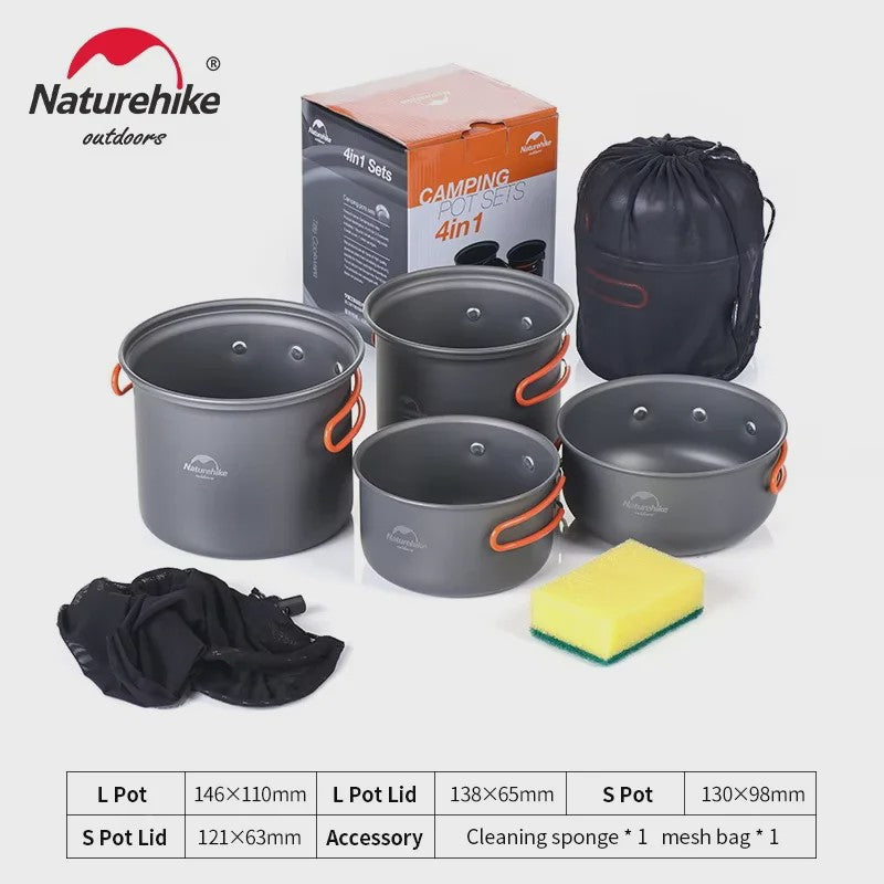 Naturehike 4-delige Camping Kookset Aluminium Outdoor Tafelgerei Set