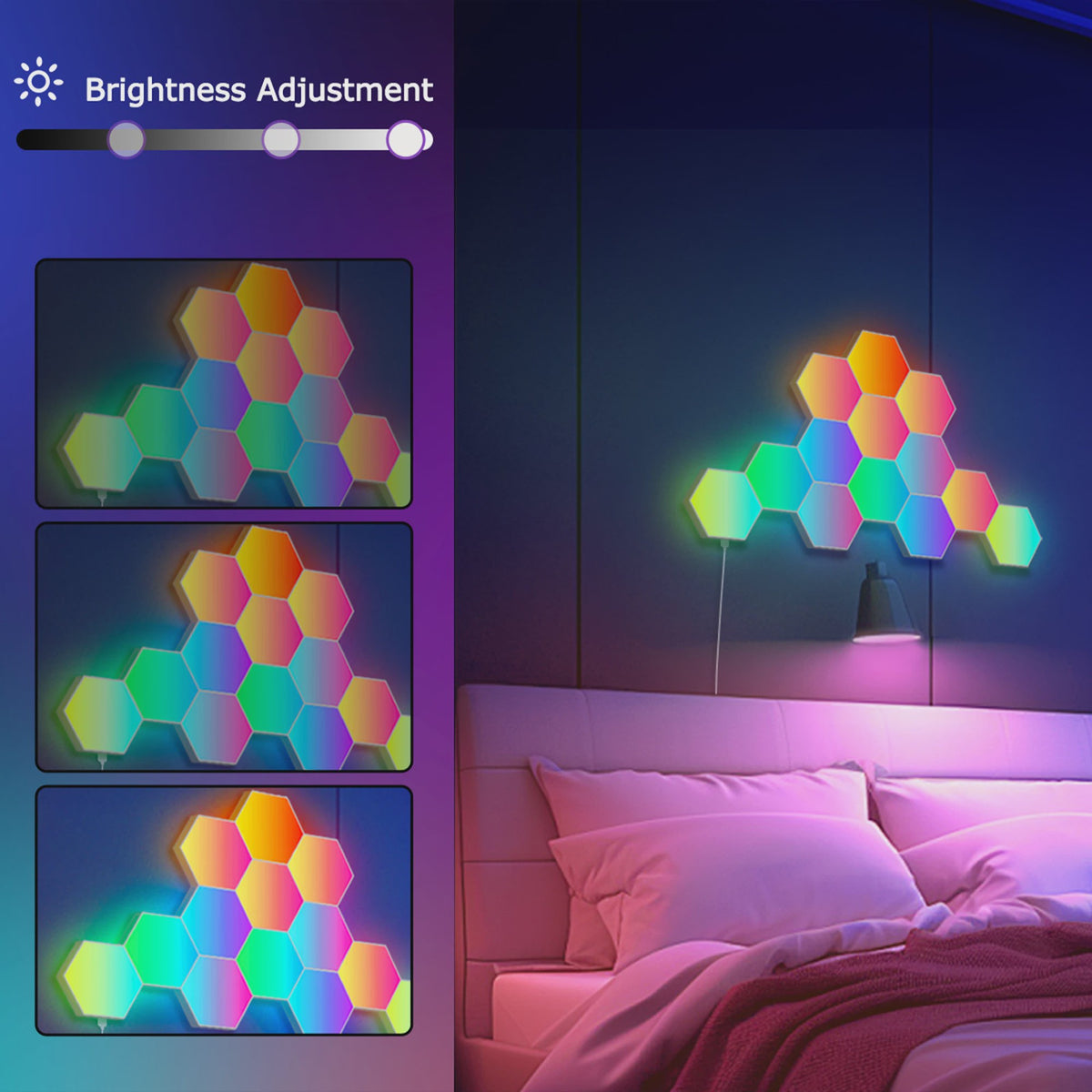 Slimme Hexagon LED Wandlampen met App & Muziek Sync - RGB Kleuren, DIY Ontwerp