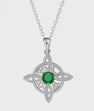 Mystieke Wicca Knoop Ketting met Kristal en Geboortesteen - Ster Maan Amulet