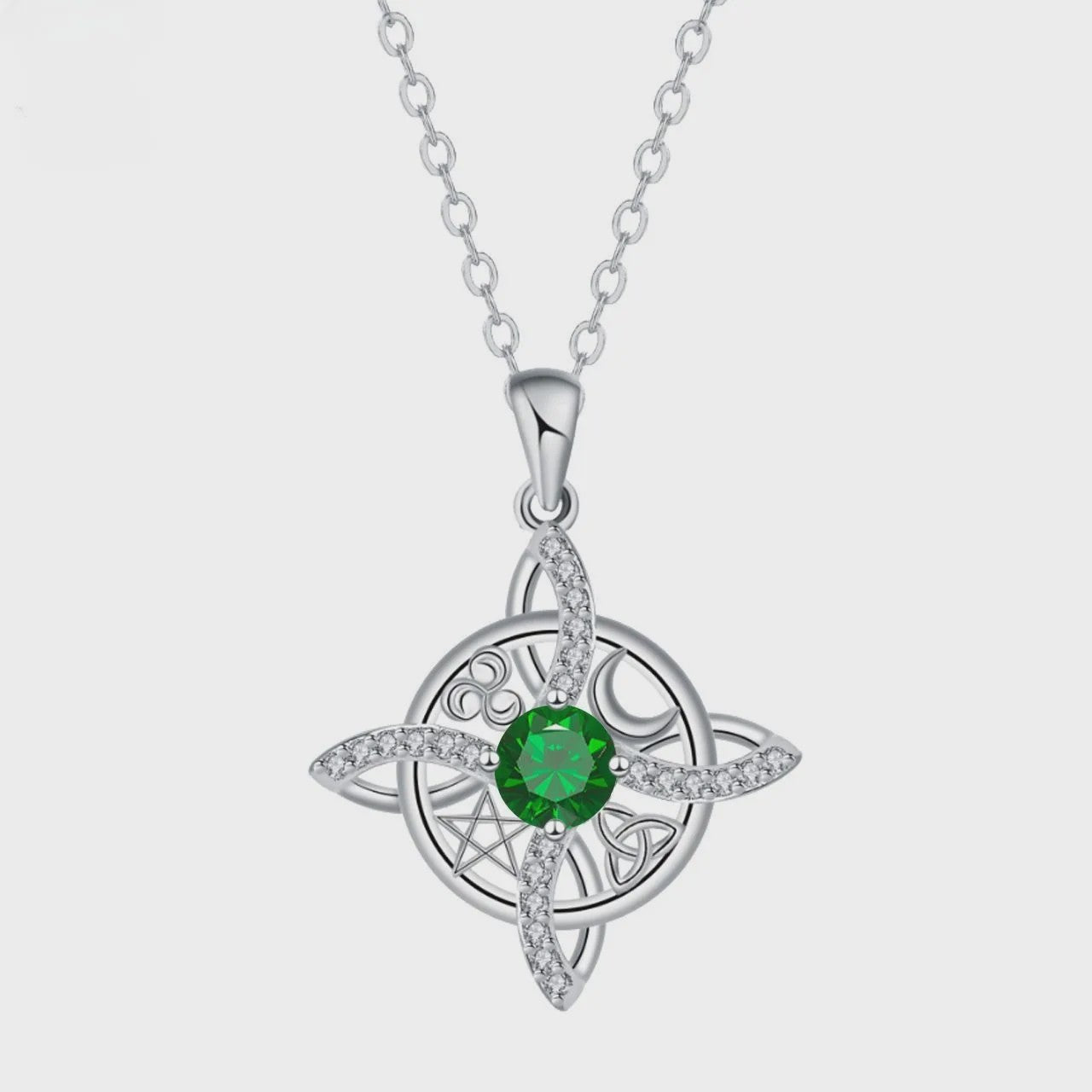 Mystieke Wicca Knoop Ketting met Kristal en Geboortesteen - Ster Maan Amulet