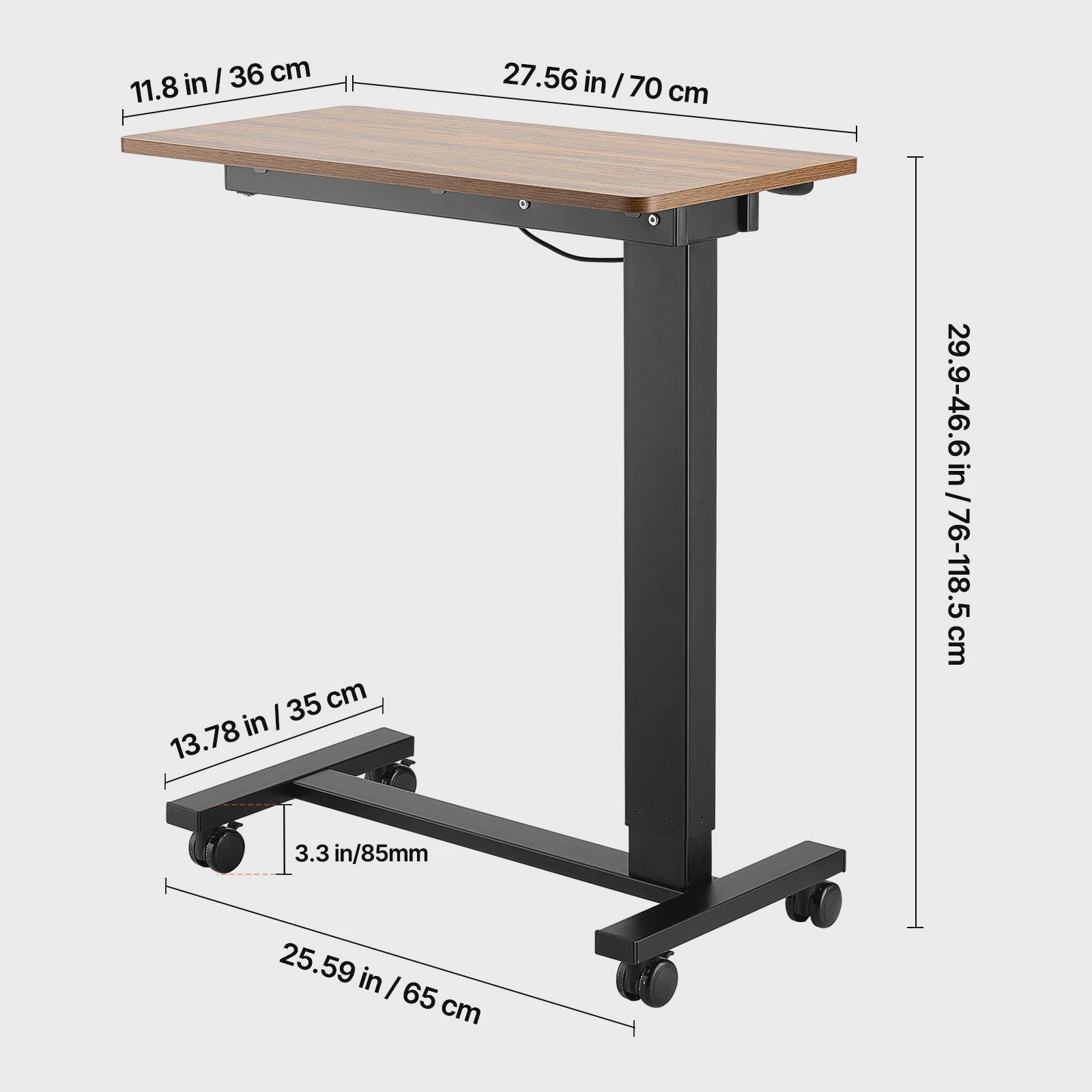 Mobiele Bedtafel met Zwenkwielen - In Hoogte & Hoek Verstelbaar Laptop Bureau