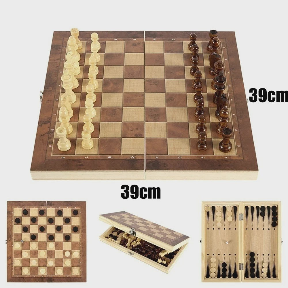 3-in-1 Bordspel Set: Schaak, Dammen & Backgammon - Entertainment voor Thuis en Reizen